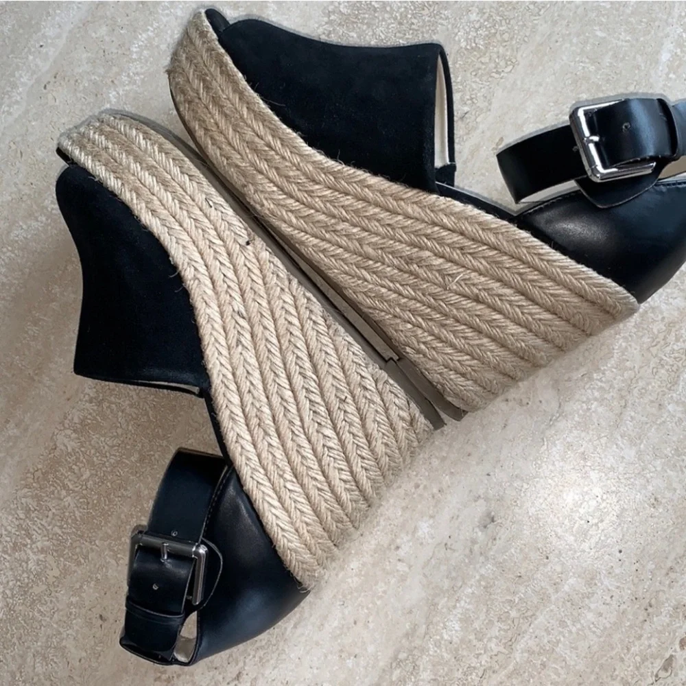 MARC FISHER Platform Espadrilles Suede & Leather Sandals Shoes Size 9.5 *EUC*